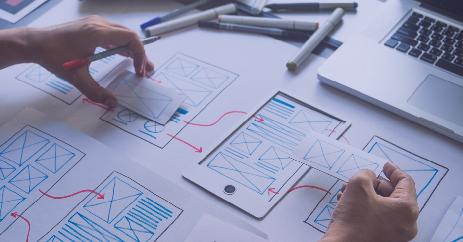 Graphic showing UX/UI design and prototyping