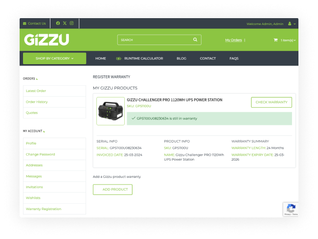 Gizzu e-commerce website cart page