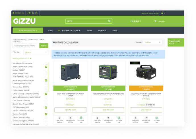 Gizzu e-commerce screen view
