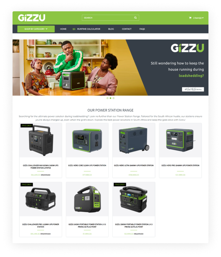 Gizzu e-commerce website product view